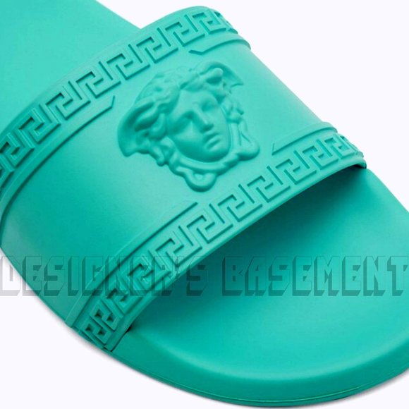 VERSACE mens 44EU - 11US turquoise CARDINAL Medusa head FLIP-FLOP slide sandals - Picture 7 of 9
